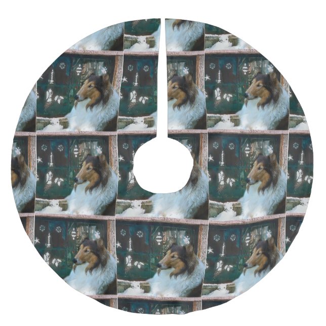 Falda Para El Árbol De Navidad De Poliéster Navidades Collie en la ventana (Anverso)