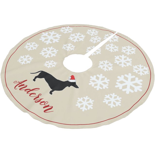 Falda Para El Árbol De Navidad De Poliéster Navidades Dachshund y Santa Hat| Personalizado (Angular)