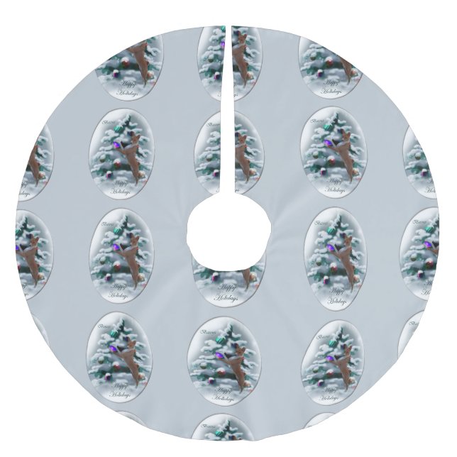 Falda Para El Árbol De Navidad De Poliéster Navidades de Basenji (Anverso)