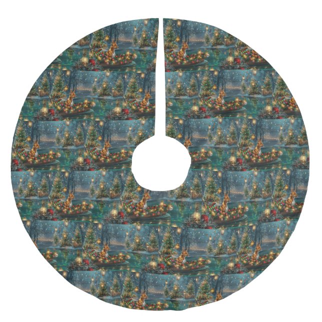 Falda Para El Árbol De Navidad De Poliéster Navidades de Basenji (Anverso)