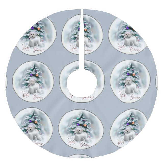 Falda Para El Árbol De Navidad De Poliéster Navidades de Bichon Frise (Anverso)