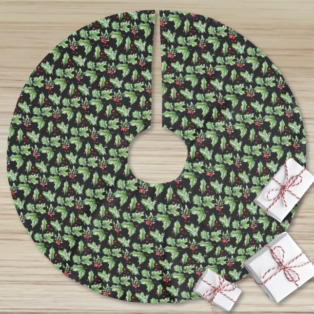 Falda Para El Árbol De Navidad De Poliéster Navidades de Black Holly (Black Holly Christmas Brushed Polyester Tree Skirt)