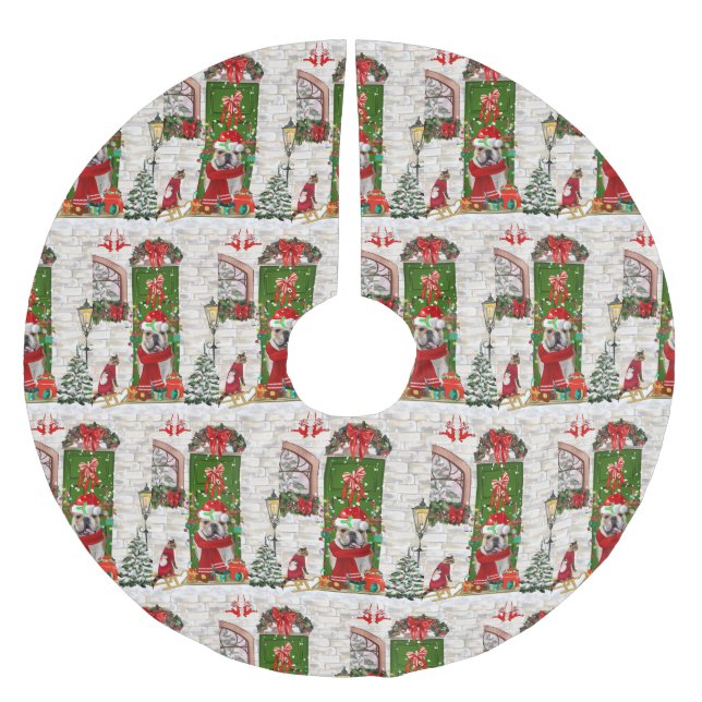 Falda Para El Árbol De Navidad De Poliéster Navidades de Bulldog de Inglaterra (Anverso)