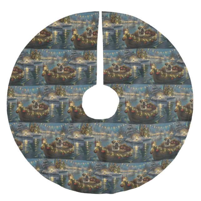 Falda Para El Árbol De Navidad De Poliéster Navidades de bulldog de vacaciones (Anverso)