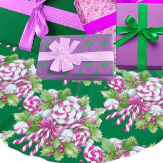 Falda Para El Árbol De Navidad De Poliéster Navidades de caña de caña verde rosa