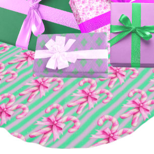 Falda Para El Árbol De Navidad De Poliéster Navidades de caña de caña verde rosa de la Casa de