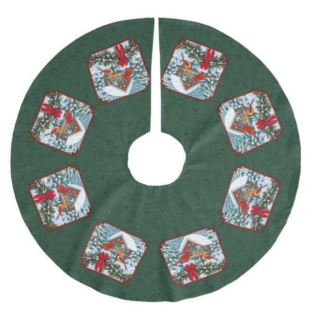 Falda Para El Árbol De Navidad De Poliéster Navidades de Cardenales Fiesta Verde (Anverso)