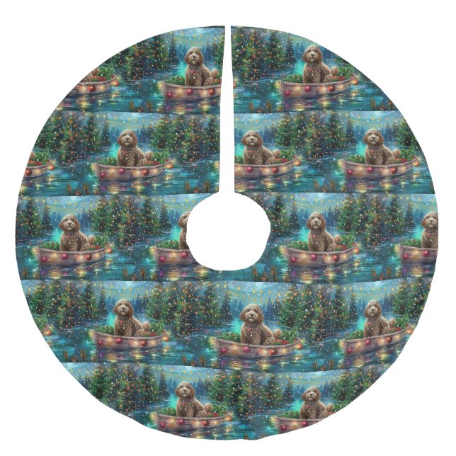 Falda Para El Árbol De Navidad De Poliéster Navidades de Cockapoo Voyage festivo (Anverso)