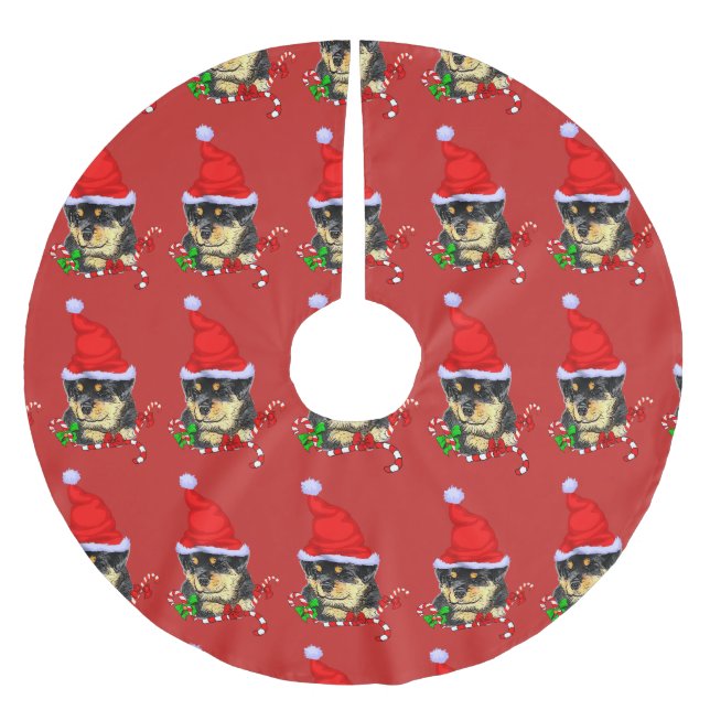 Falda Para El Árbol De Navidad De Poliéster Navidades de Cute Santa Puppy Rottweiler (Anverso)