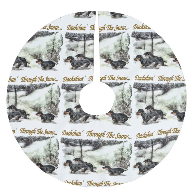 Falda Para El Árbol De Navidad De Poliéster Navidades de Dachshund (Anverso)