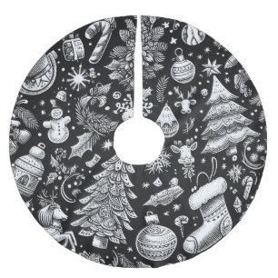 Falda Para El Árbol De Navidad De Poliéster Navidades de dibujo de bollo blanco negro Motif Ho