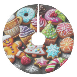 Falda Para El Árbol De Navidad De Poliéster Navidades de dibujo del pastel duro Motif Holiday 