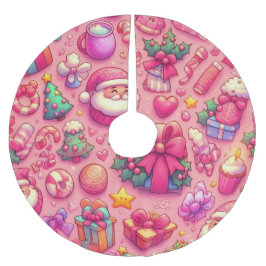 Falda Para El Árbol De Navidad De Poliéster Navidades de dibujo Motifs Pink