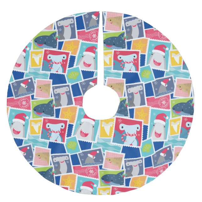 Falda Para El Árbol De Navidad De Poliéster Navidades de especies de tiburón (Anverso)