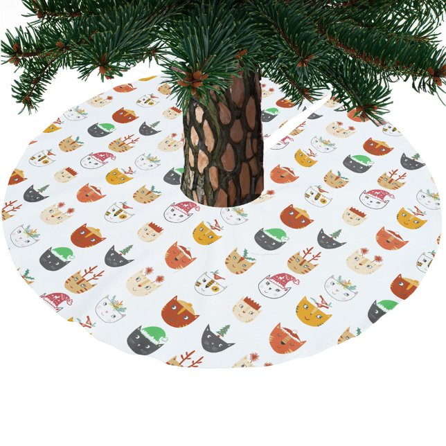 Falda Para El Árbol De Navidad De Poliéster Navidades de felino (Fun Christmas kitty cat pattern tree skirt)