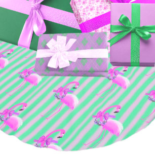 Falda Para El Árbol De Navidad De Poliéster Navidades de flamenco rosa trópico retro vintage