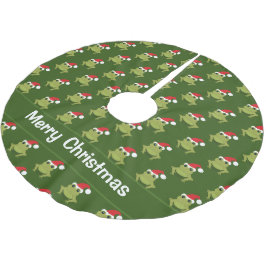 Falda Para El Árbol De Navidad De Poliéster Navidades de Frog Santa Hat Green