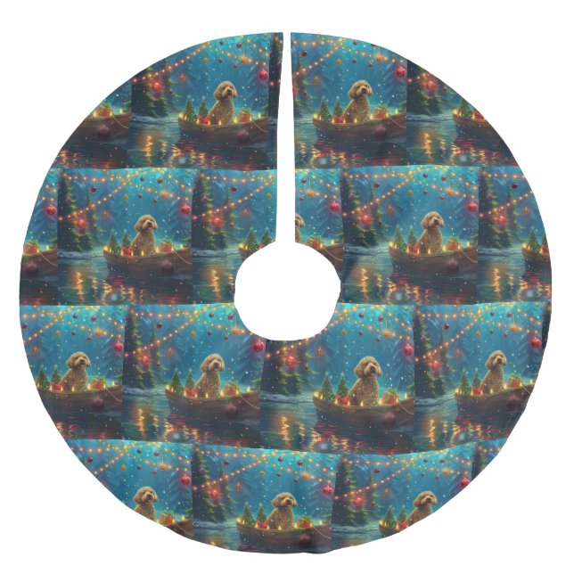 Falda Para El Árbol De Navidad De Poliéster Navidades de Goldendoodle (Anverso)