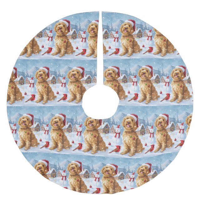 Falda Para El Árbol De Navidad De Poliéster Navidades de Goldendoodle Winter Wonderland disfru (Anverso)