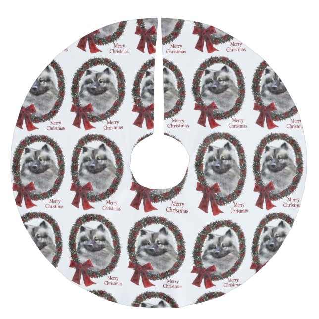 Falda Para El Árbol De Navidad De Poliéster Navidades de Keeshond (Anverso)