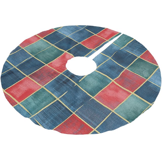 Falda Para El Árbol De Navidad De Poliéster Navidades de las plazas azules rojas occidentales (Angular)