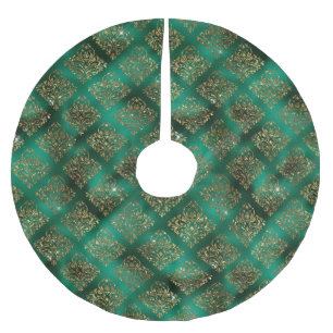 Falda Para El Árbol De Navidad De Poliéster Navidades de Moda elegantes de Damask Green Gold