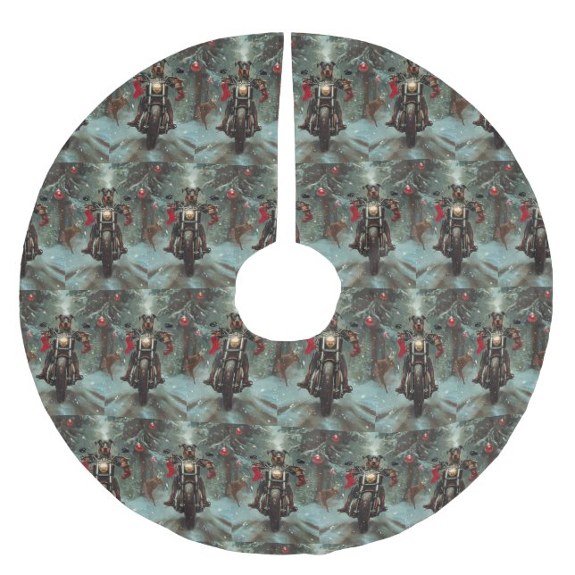 Falda Para El Árbol De Navidad De Poliéster Navidades de motocicleta Doberman Dog Riding (Anverso)