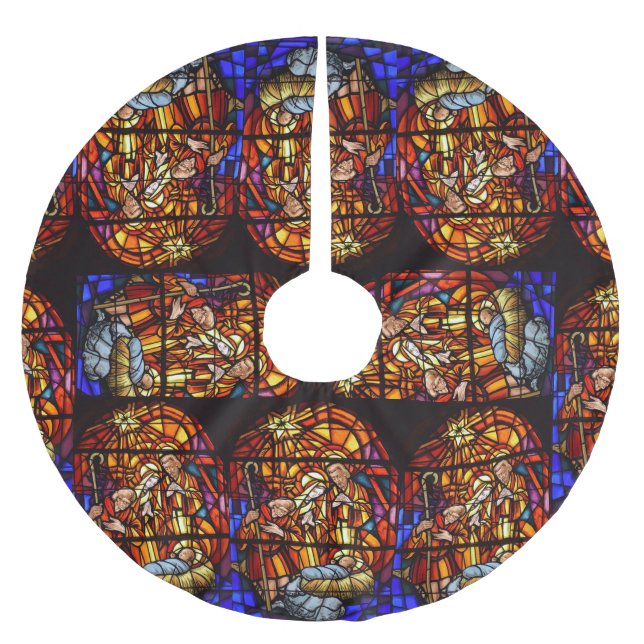 Falda Para El Árbol De Navidad De Poliéster Navidades de Natividad de Vidrio Manchado (Anverso)