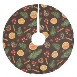 Falda Para El Árbol De Navidad De Poliéster Navidades de patrón botánico rústico acuarela