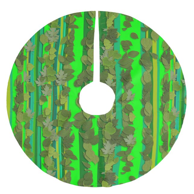 Falda Para El Árbol De Navidad De Poliéster Navidades de patrón de hojas verdes (Anverso)