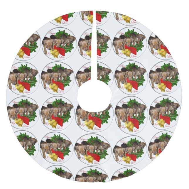 Falda Para El Árbol De Navidad De Poliéster Navidades de Pinscher Puppies alemanes (Anverso)