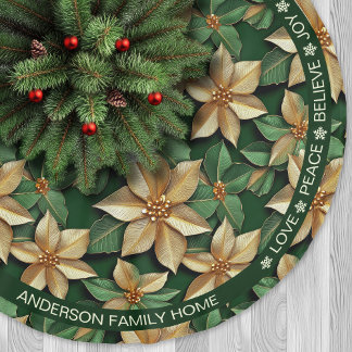 Falda Para El Árbol De Navidad De Poliéster Navidades de Poinsettia Green & Gold Festive Words