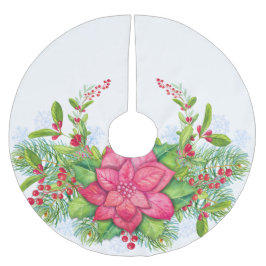 Falda Para El Árbol De Navidad De Poliéster Navidades de Poinsettia Holly Evergreen Navidad