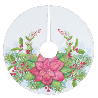 Falda Para El Árbol De Navidad De Poliéster Navidades de Poinsettia Holly Evergreen Navidad