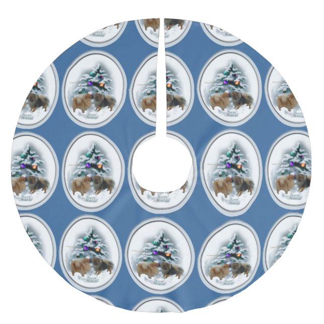 Falda Para El Árbol De Navidad De Poliéster Navidades de Pomerania (Anverso)