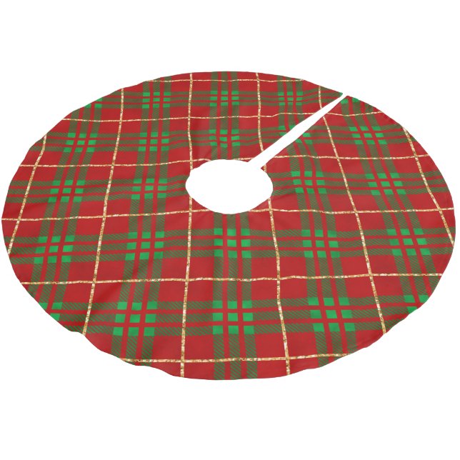 Falda Para El Árbol De Navidad De Poliéster Navidades de Red Green Gold Plaid (Angular)