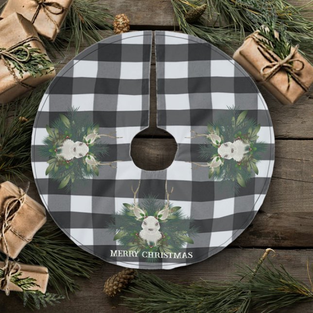Falda Para El Árbol De Navidad De Poliéster Navidades de renos festivos de búfalo (Buffalo Plaid Festive Reindeer Christmas Tree Skirt)