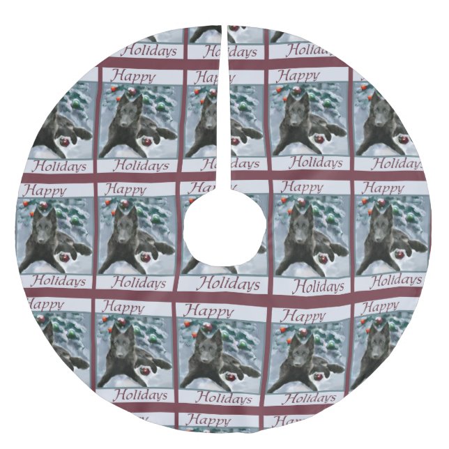 Falda Para El Árbol De Navidad De Poliéster Navidades de Sheepdog de Bélgica (Anverso)