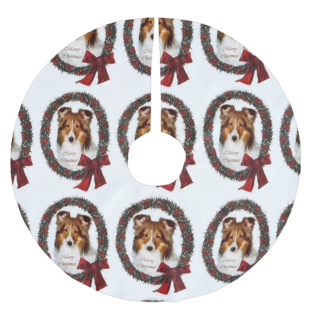Falda Para El Árbol De Navidad De Poliéster Navidades de Shetland Sheepdog Sheltie (Anverso)