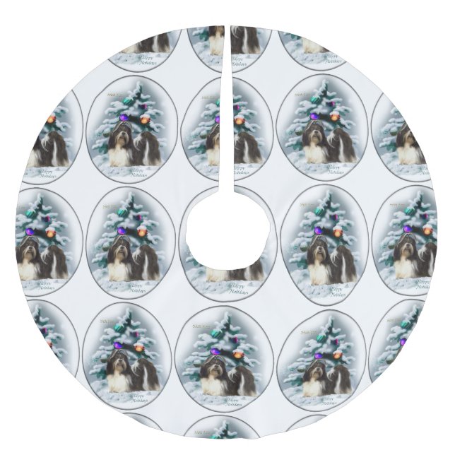 Falda Para El Árbol De Navidad De Poliéster Navidades de Shih Tzu (Anverso)