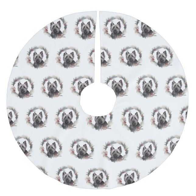 Falda Para El Árbol De Navidad De Poliéster Navidades de Skye Terrier escribieron presentación (Anverso)