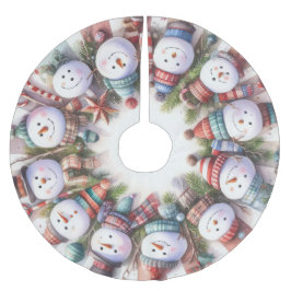 Falda Para El Árbol De Navidad De Poliéster Navidades de Snowmen singulares de color acuático
