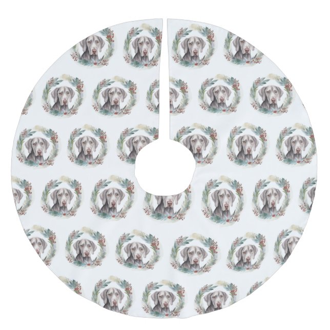 Falda Para El Árbol De Navidad De Poliéster Navidades de Weimaraner Wreath Festive Pup (Anverso)