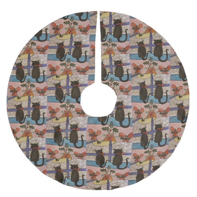 Falda Para El Árbol De Navidad De Poliéster Navidades del gato negro (Anverso)