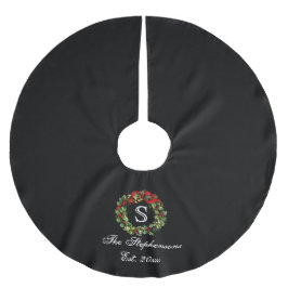 Falda Para El Árbol De Navidad De Poliéster Navidades del Monograma Classic Holly Wreath Perso