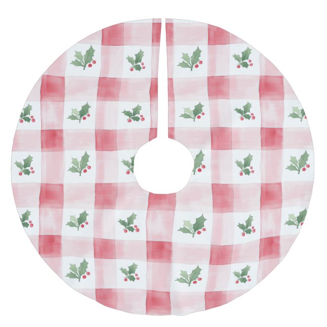 Falda Para El Árbol De Navidad De Poliéster Navidades del Patrón Verde Rojo Rosa (Anverso)