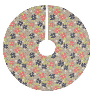 Falda Para El Árbol De Navidad De Poliéster Navidades dibujados a mano Poinsettia Marina Blanc