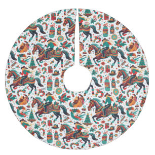 Falda Para El Árbol De Navidad De Poliéster Navidades divertidos de caballos occidentales verd