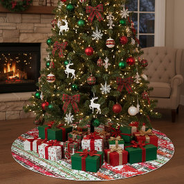 Falda Para El Árbol De Navidad De Poliéster Navidades en el bosque con copos de nieve