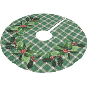 Falda Para El Árbol De Navidad De Poliéster Navidades en escocés, verde y blanco